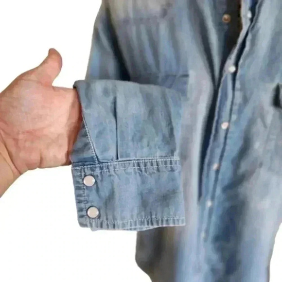 ABLE April Shirt Chambray 100% Cotton Oversized Western Pearl Snap Up size Small - Picture 6 of 12